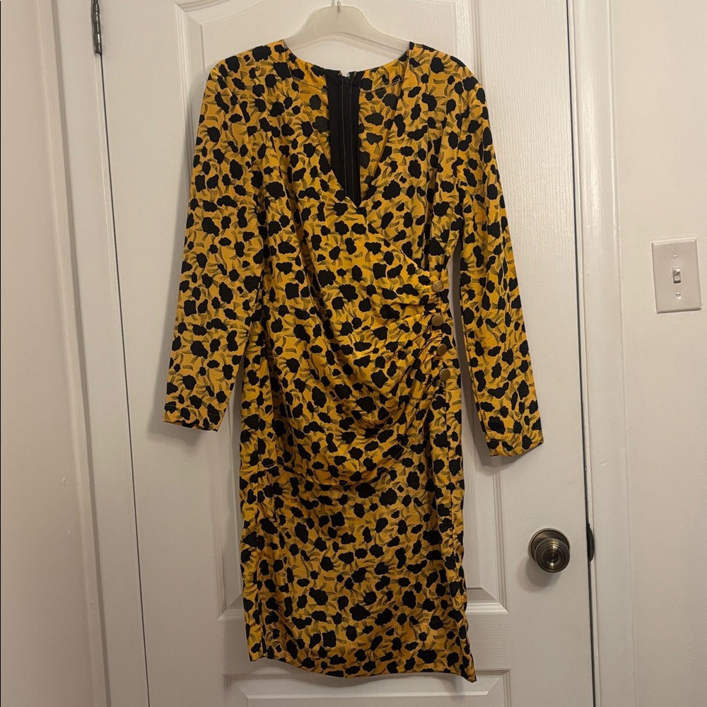 Vintage Yellow and Black Pattern Long Sleeve Dress - S - Picture 13 of 14